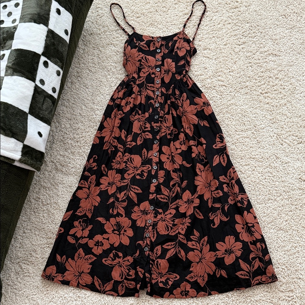 Free People Black and Brown Floral Backless Dress